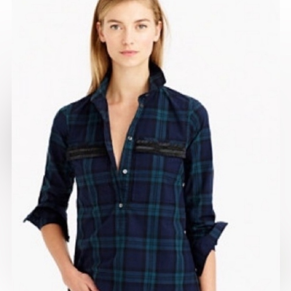 J.Crew Plaid Popover Shirt with Embroidered Pockets – Size 00 - Picture 3 of 9